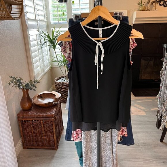 Zara Blouse Womens Size XS Black and White Peter Pan Pleated Collar Sleeveless - Picture 14 of 14